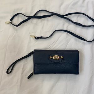 Noelle navy blue vegan leather adjustable wallet